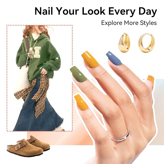 Nail Polish Set Non Gel 6 Colors Burgundy Red Yellow Green Grey Quick Air Dry Nail Polish, No-Toxic, Hema-free, Nail Lacquer Manicure Art DIY at Home Mother's Day Gift for Women