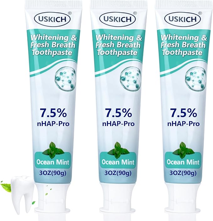 3 Pack Natural Whitening Fluoride Toothpaste,Whitening Toothpastes with Ocean Mint,Nano Hydroxyapatite Toothpaste, Appropriate for Sensitive Teeth - for Adult, Kids Oral Care,3 Oz Tubes