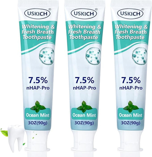 3 Pack Natural Whitening Fluoride Toothpaste,Whitening Toothpastes with Ocean Mint,Nano Hydroxyapatite Toothpaste, Appropriate for Sensitive Teeth - for Adult, Kids Oral Care,3 Oz Tubes