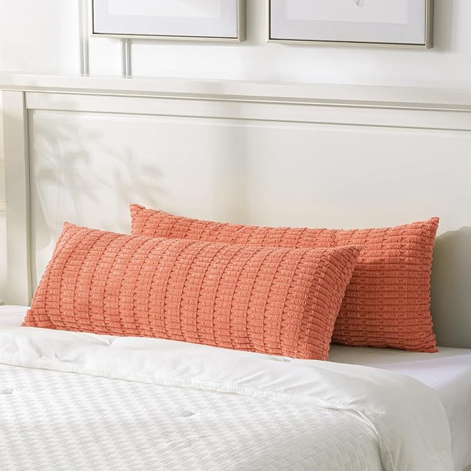 Fancy Homi Decorative Throw Pillow Covers for Bed Couch Bedroom Bench, Soft Corduroy Solid Pillow Case, Rustic Farmhouse Boho Room Decor,36" x 14" (Pack of 1),Coral