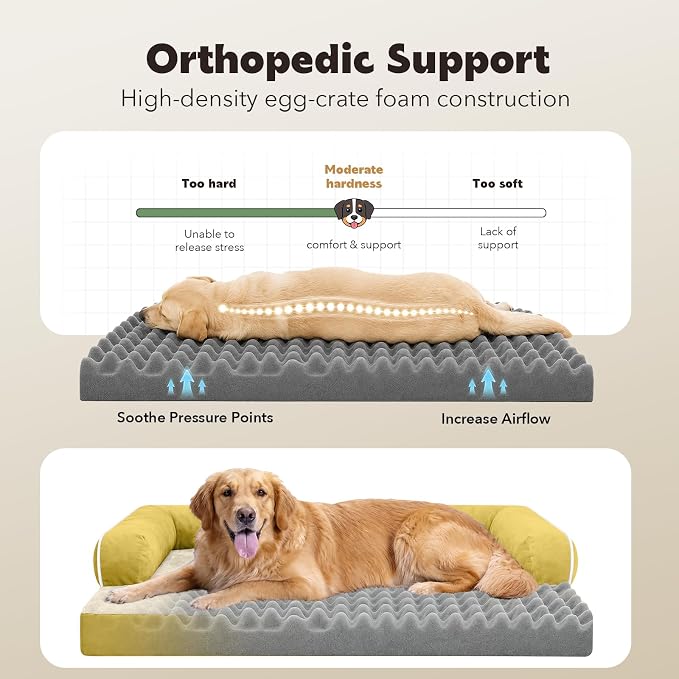 XXL Orthopedic Waterproof Dog Bed with Bolster for Extra Large Dogs | Pillow Support for Neck Relief, Egg Crate Foam, Waterproof Liner, Anti-Slip Bottom, Removable Bolster Cover, 45 x 35 Inch