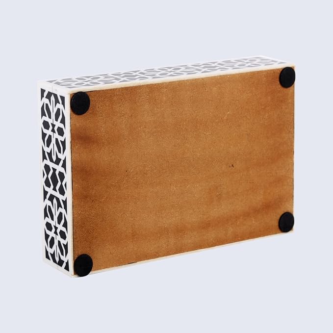 Handicrafts Home Decorative Storage Box with Lid, Black White Islamic Floral Geometry Remote Control Box, Slim Persian Mosaic Storage Box for Shelf, Desk & Living Room Decor, Shiraz 8 x 6 x 1.5