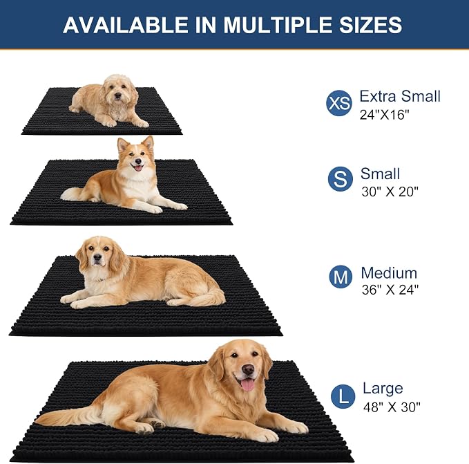 OLANLY Dog Door Mat for Muddy Paws 59x24, Extra Absorbent Chenille Mud Mat | Black, Absorbs Moisture and Dirt, Non-Slip Machine Washable Doormat, Quick-Drying Indoor Entryway Floor Mat for Dogs