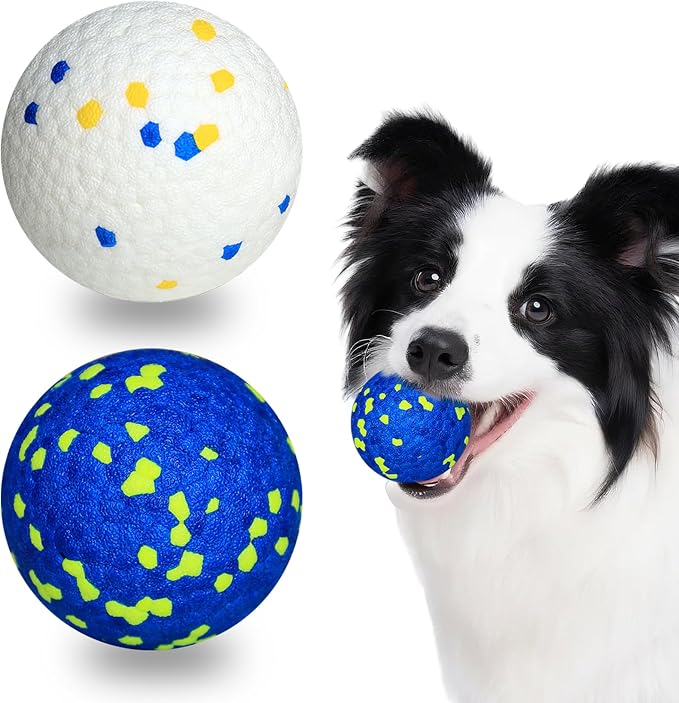 Dog Toy Balls, 2 Pack 3" Bouncy Dog Tennis Balls, Blue White