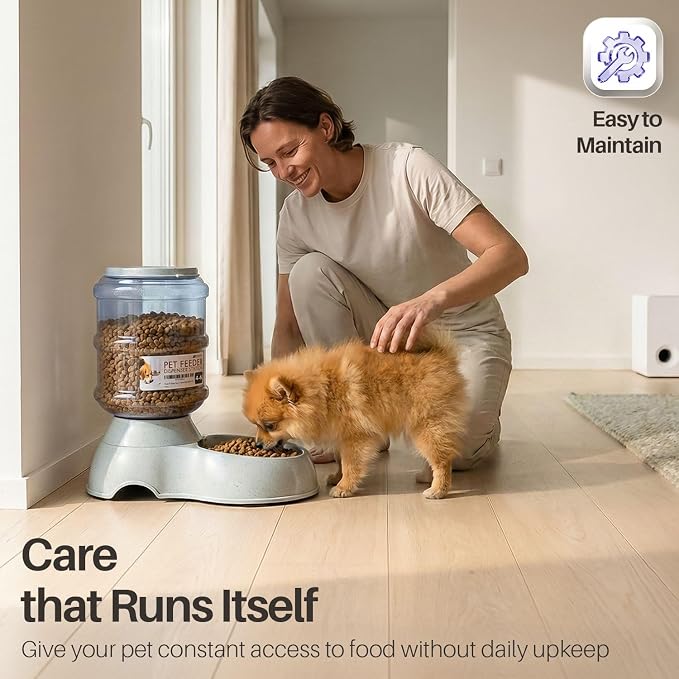 Flexzion Gravity Pet Feeder, Dog and Cat Food Dispenser, 1-Gallon Capacity | Self-Replenishing Dry Food Station with Non-Skid Feet and a Carry Handle; Holds Approximately 4-6 Lb Of Kibble