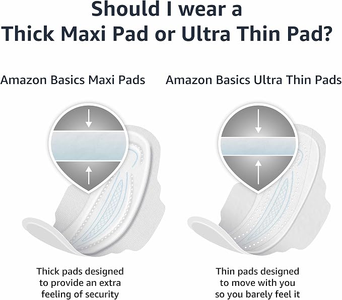 Amazon Basics Feminine Maxi Pads with Flexi-Wings for Periods, Long Length, Super Absorbency, Unscented, Size 2, 32 Count, (Previously Solimo) (Pack of 2)