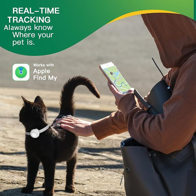 Cat Tracker Collar No Monthly Fee(iOS Only),Waterproof Pet Tracker for Cats with Safety Elastic Buckle,Compatible with Apple Find My App not for Android,White