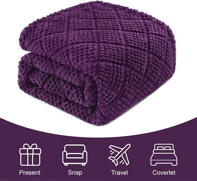 Whale Flotilla Soft Fleece Throw Blanket for Couch, Purple | Jacquard Waffle Blankets for Home Decor, Lightweight and Cozy, All Season Suitable, 50x60 Inch