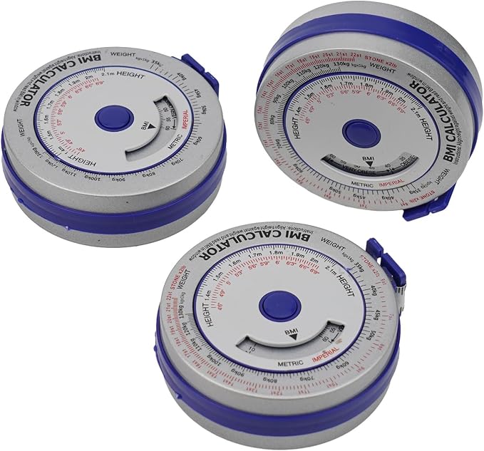 BMI Body Mass Index Retractable Tape Measure, Push-Button Locking Diet Tool for Waist Hip Arm Chest Thigh, Accurate Plastic Ruler for Fitness Tracking, 150cm/200cm(3PCS blue)