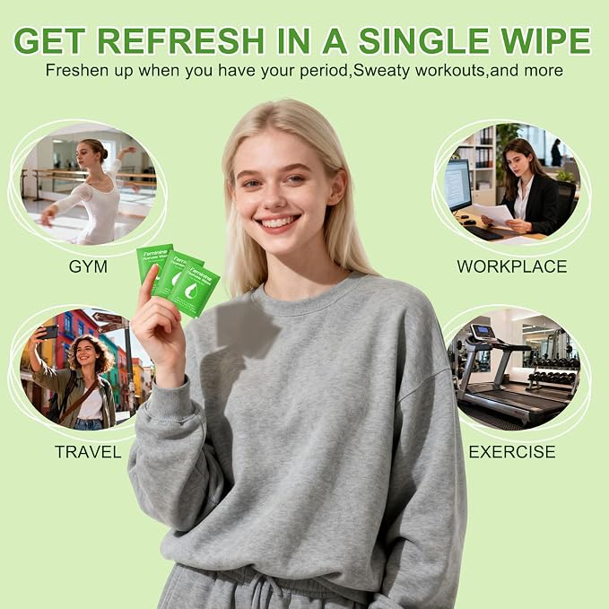 twoworld 100 Feminine Wipes Flushable Travel Individually Wrapped | Travel Wipes for Women,Feminine Care Wet Wipes Travel Size Vaginal Wipes for Adult,Girl and Homeless(Cucumber)