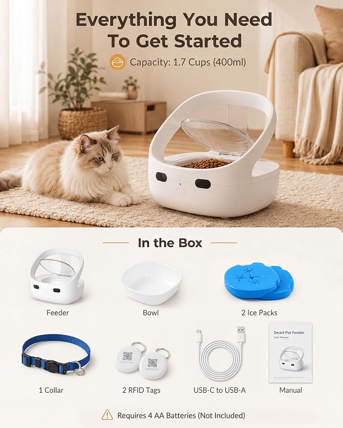 RFID Collar Cat Feeder for Multi-Cat Homes, Helps Reduce Stealing