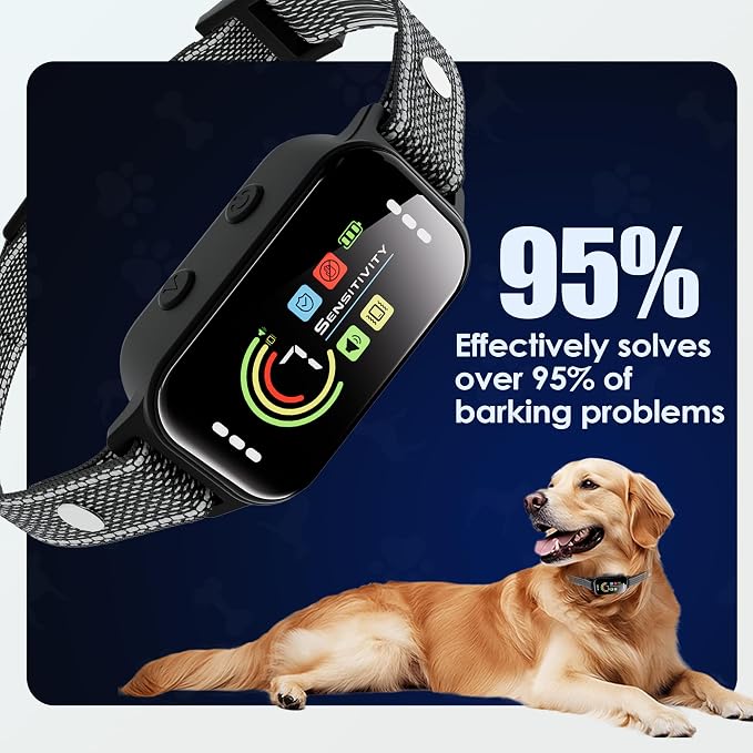 JEUJE Dog Bark Collar,Bark Collar for Large Medium Small Dogs 8-120lbs, AUTO Barking Collar, Bark Training Collar with 7-Level Sensitivity + 5 Safety Modes Humane Training System