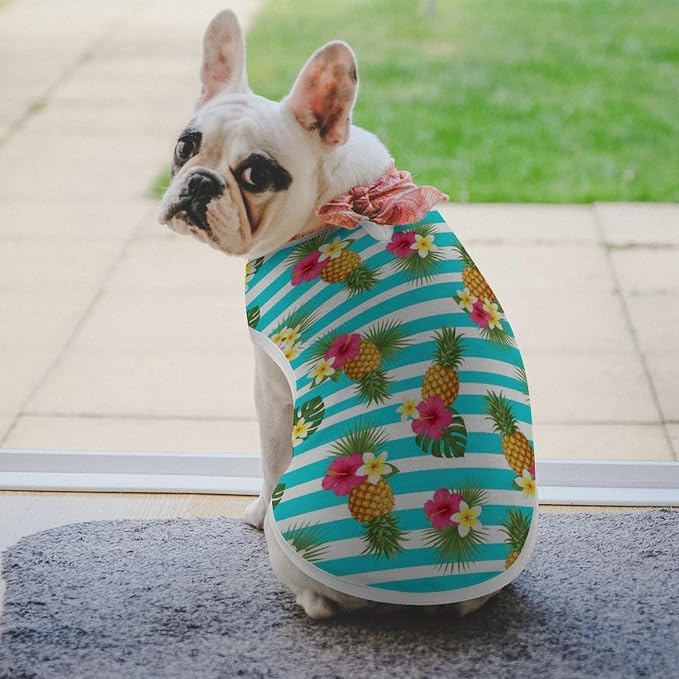Fashion Cat Shirt Dog Tank Tops Pet Soft Breathable Clothes Cute Decor Pineapple Pink Flowers