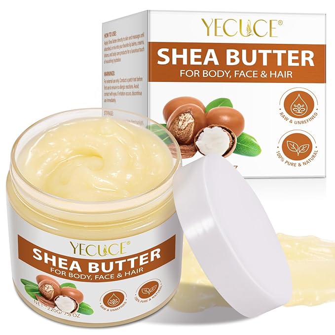 Pure Organic Shea Butter Raw, Unrefined Body & Face Butter - 100% Natural Vitamin A, E & F - Long-Lasting Hydration for Dry Skin, Hair Care, 7.8 oz