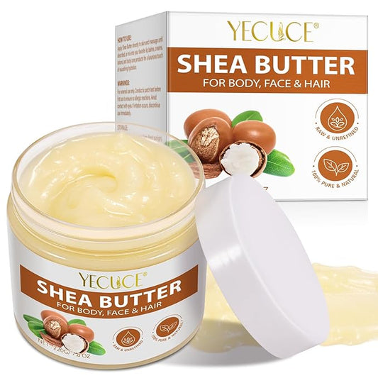 Pure Organic Shea Butter Raw, Unrefined Body & Face Butter - 100% Natural Vitamin A, E & F - Long-Lasting Hydration for Dry Skin, Hair Care, 7.8 oz