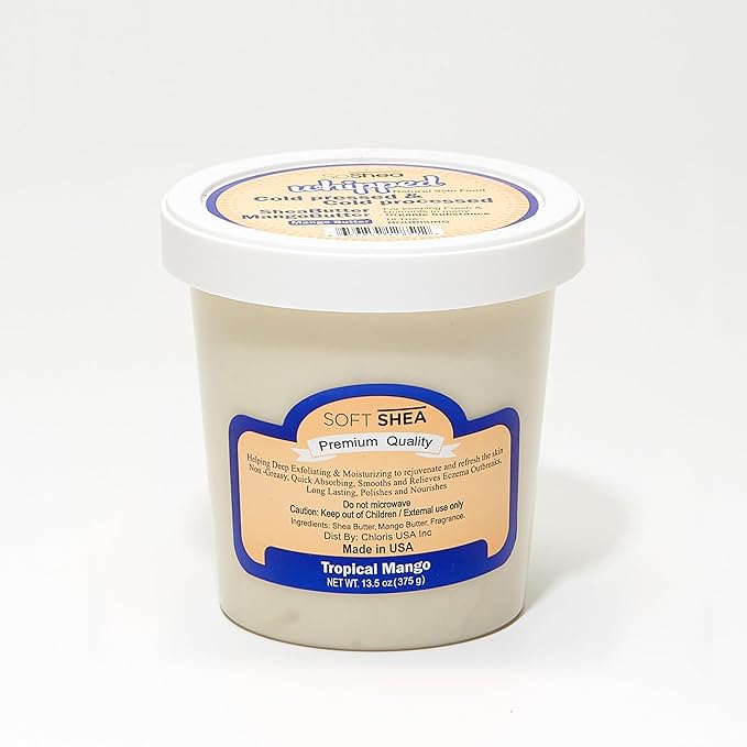 SoShea Whipped Shea Butter Tropical Mango - Nourishes, Moisturizes & Renews | 100% African Pure Shea Butter | Cold-Pressed & Cold-Processed | No Dyes & Parabens | Vegan | 11.50oz / 236g