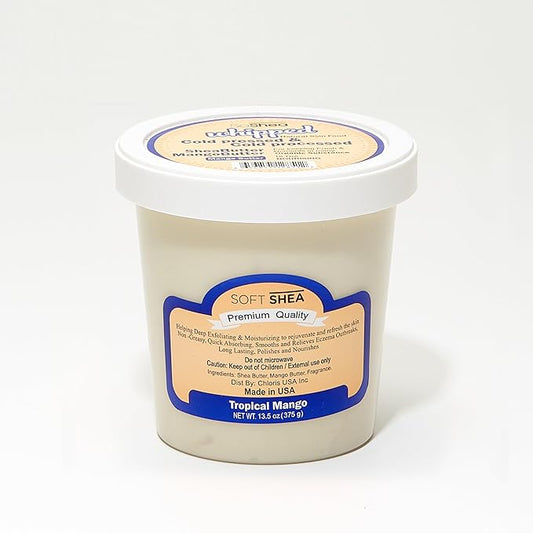 SoShea Whipped Shea Butter Tropical Mango - Nourishes, Moisturizes & Renews | 100% African Pure Shea Butter | Cold-Pressed & Cold-Processed | No Dyes & Parabens | Vegan | 11.50oz / 236g