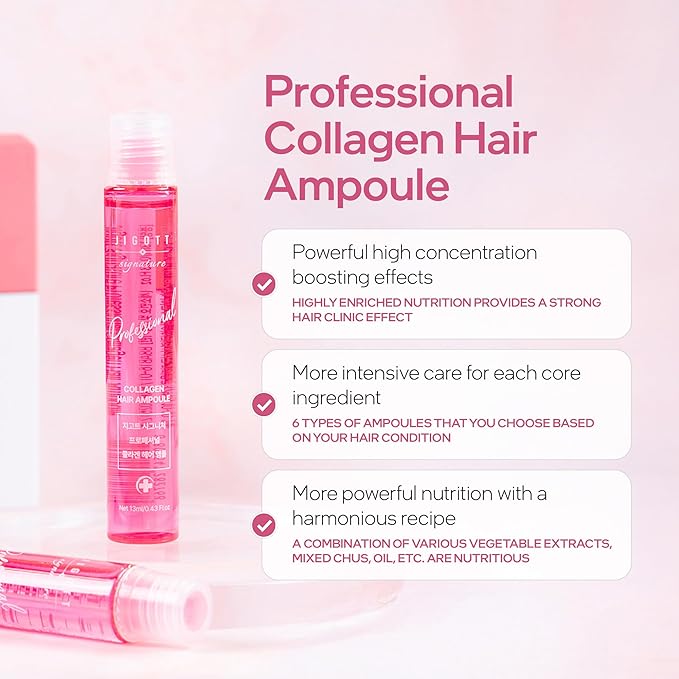 Jigott - Signature Professional Collagen Hair Ampoule, K-Beauty Hair Treatment, 13ml/0.43FL.OZ *10 EACH…