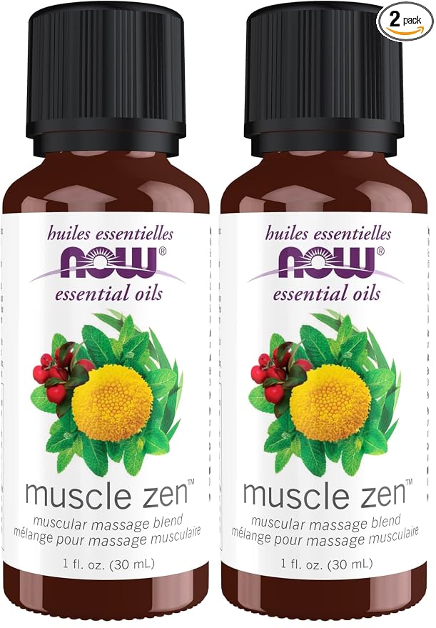 NOW Foods Essential Oils, Muscle Zen™ Essential Oil Blend for Sports Massage, Steam Distilled, 1-Ounce (Pack of 2)