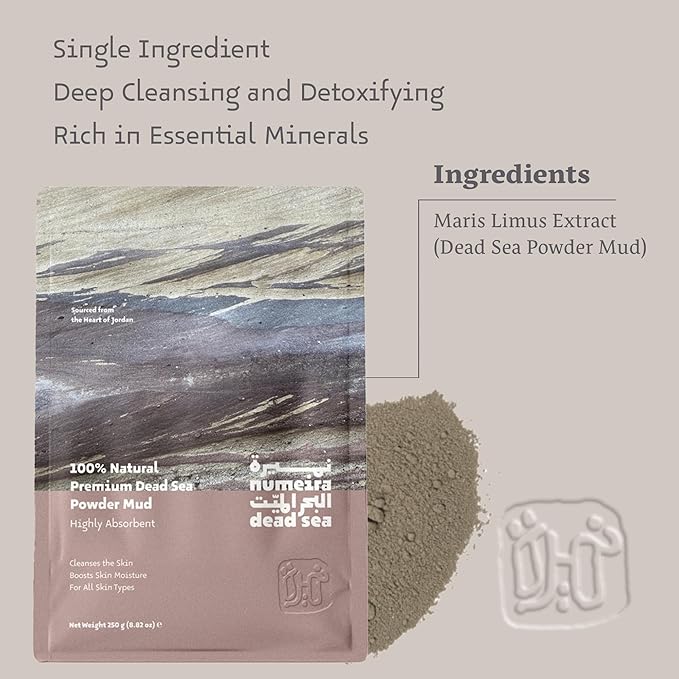 Dead Sea Mud Powder 100% Pure Cosmetic Clay Powder Rich in Minerals - Gentle Face Exfoliator Powder for Deep Cleansing, Body Scrub, or Clay Mud Mask - Pore Cleansing & Skin Detox - 250g