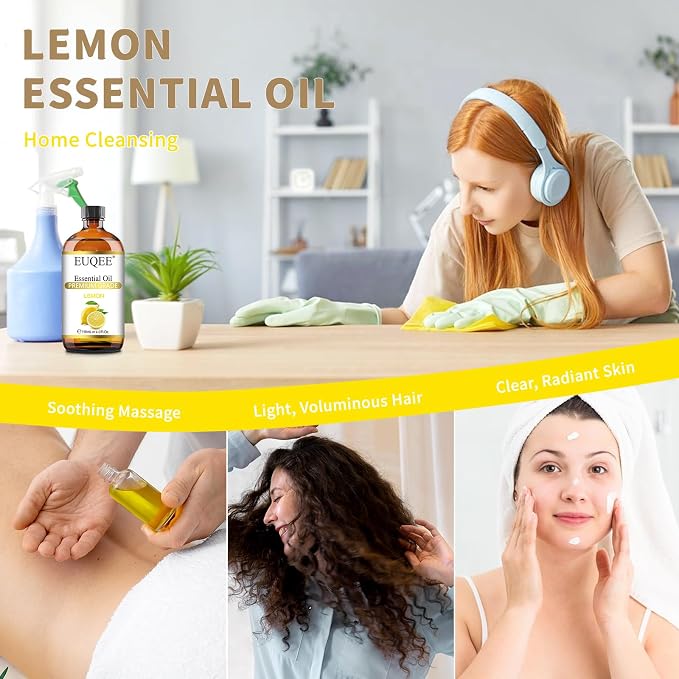 EUQEE Lemon Essential Oil with Glass Dropper, Great for Aromatherapy, DIY Soap, Humidifier, Candle Making(4Fl oz/118mL)