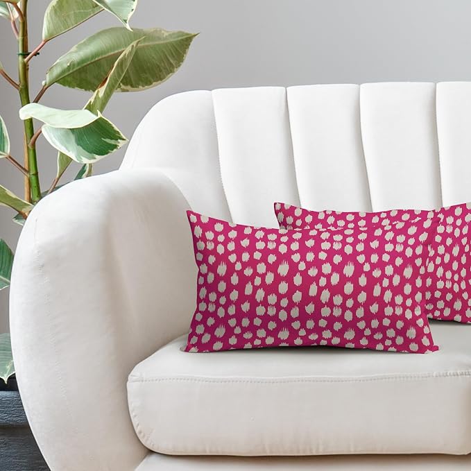 Sweetshow Hot Pink Cream Dots Lumbar Pillow Covers 12x20 Set of 2 Boho Design Polka Dot Print Throw Pillows Modern Outdoor Decorative Pillowcase Rectangle Linen Cushion Cases Decor for Sofa Couch Bed