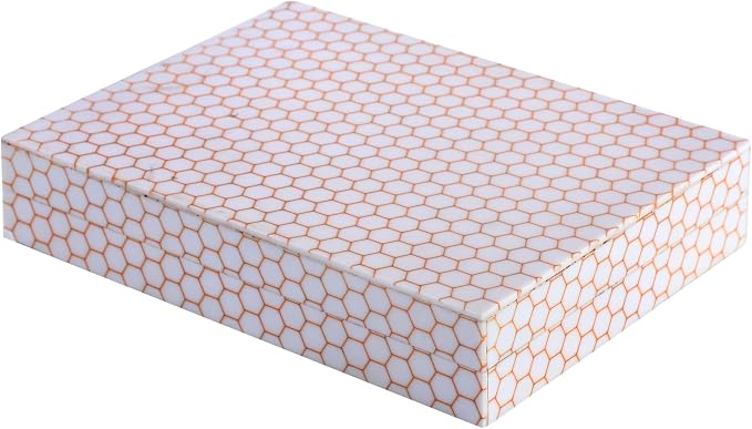 Handicrafts Home Large Decorative Storage Box with Lid– 8x6x1.5” Coffee Table Organizer, Keepsake-Decorative Boxes for Home Decor, Stylish Decorative Box for Office Décor-Hive Honey