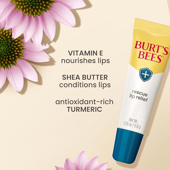 Burt's Bees Lip Balm Stocking Stuffers, Moisturizing Lip Care Christmas Gifts, Rescue Relief - Relieves Extremely Dry Lips with Moisturizing Shea Butter & Echinacea, Natural Origin Treatment (3-Pack)