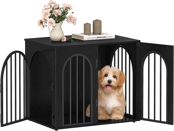 Hzuaneri 26.8'' Dog Crate Furniture,Dog Kennel Indoor for Small Dogs | Dog Kennel Furniture Wooden Dog Cage Heavy Duty Dog Crate Decorative Pet House End Side Table TV Stand,Black DFC85504B