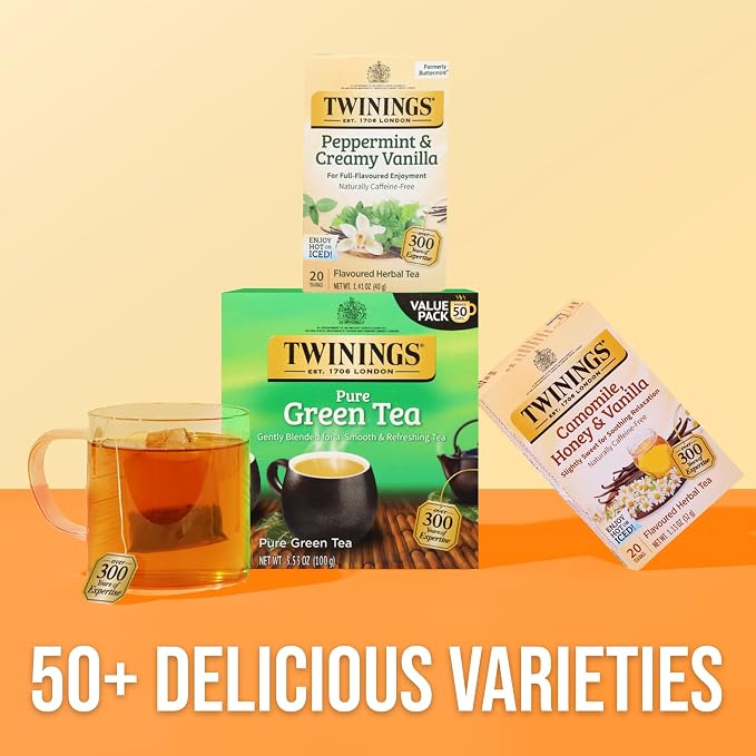 Twinings Peppermint & Creamy Vanilla Herbal Tea Individually Wrapped Bags, 20 Count (Pack of 6), Formerly Buttermint, Naturally Caffeine-Free, Enjoy Hot or Iced, 120 Teabags