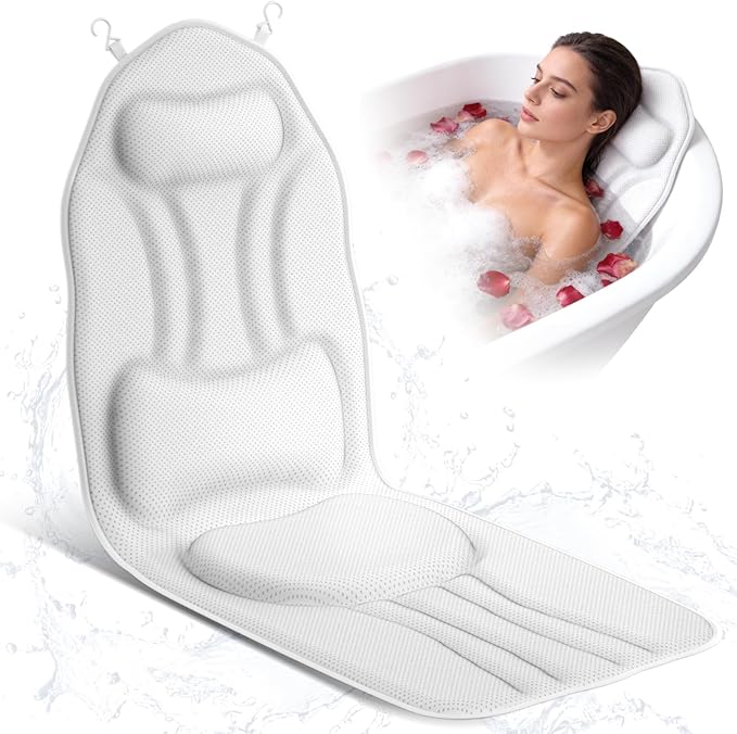 52" x 16" Full Body Bath Pillow for Bathtub, Luxury Bathtub Cushion with 180 Suction Cups and Soft 5D Mesh Fabric, Bath Tub Pillows for Head and Neck, Relaxing Tub Accessories for Women