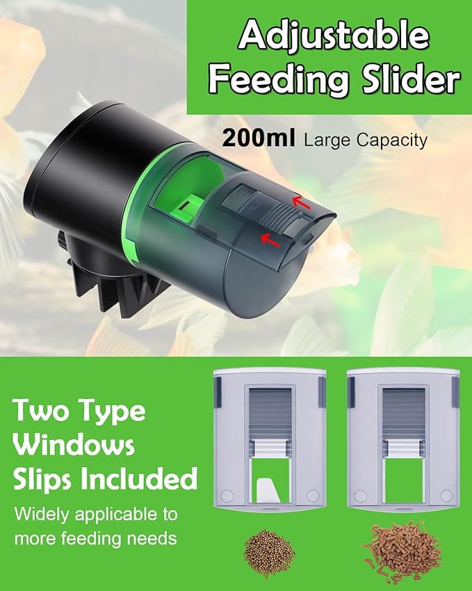 Automatic Fish Feeder for Aquarium Easy Setup & 4 Timers Black | 200ML Rechargeable Auto Food Dispenser for Flakes & Pellets, LCD Display, Vacation Feeding for Small Tank Betta Koi Turtle