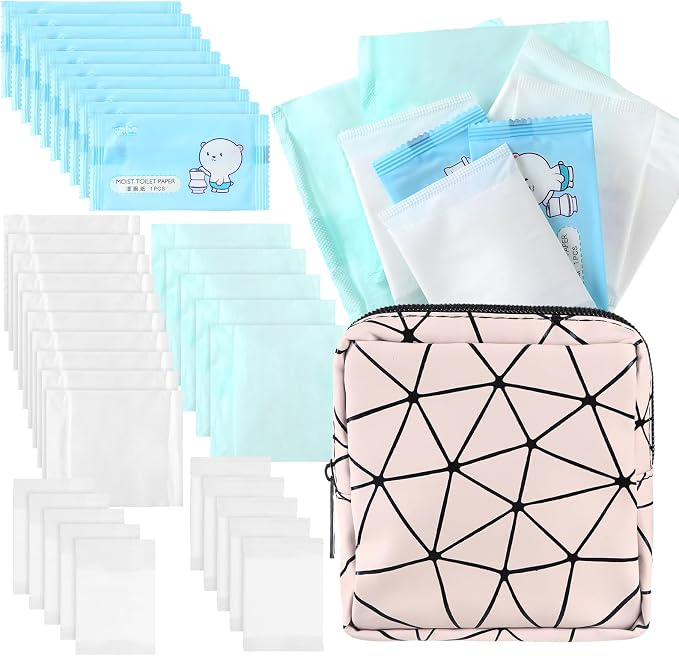 Tondiamo First Period Kit for 9-12 for School Menstrual Starter Kit Essentials for Tween Girls Gifts Box with Sanitary Pad Bag 25 Sanitary Napkins 10 Feminine Wipes