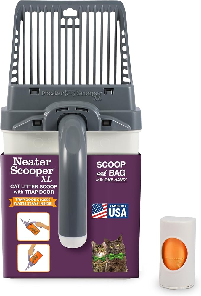 Neater Pet Brands Neater Scooper XL Cat Litter Scoop, 15 Refill Bags – Extra-Large Capacity Mess-Free Cat Litter Scooper with Bag for Large & Multiple Cats, Spill-Proof Litter Box Scooper with Holder