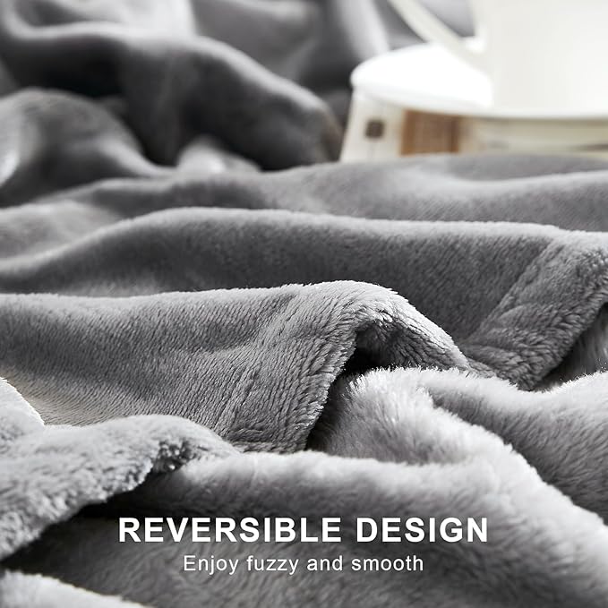 Hansleep Throw Grey Fleece Blanket, Soft Flannel Bed Blanket | Fuzzy Cozy Blanket 50x60 Inches, Multi-use for Bed, Sofa, Couch, Travel, Camping, All Season Warm Lightweight Cover