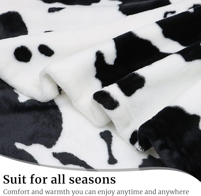 Cow Print Blanket Warm Plush Cute Black Cow Throw Blanket Soft Fleece Flannel Lightweight Throw Blankets Sofa Couch Bed Travel Cow Bedding Room Decor for Kids Teens Adults 40"x50"
