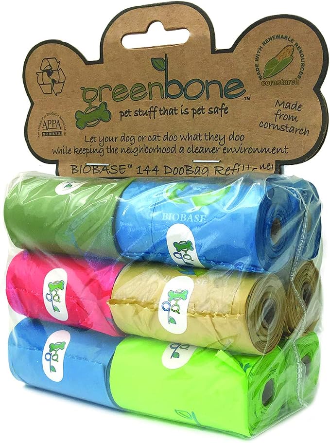 Greenbone Earth Friendly Cat or Dog Poop Bags, Plant Based Leak Proof Dispenser Refill Rolls (12 Rolls)