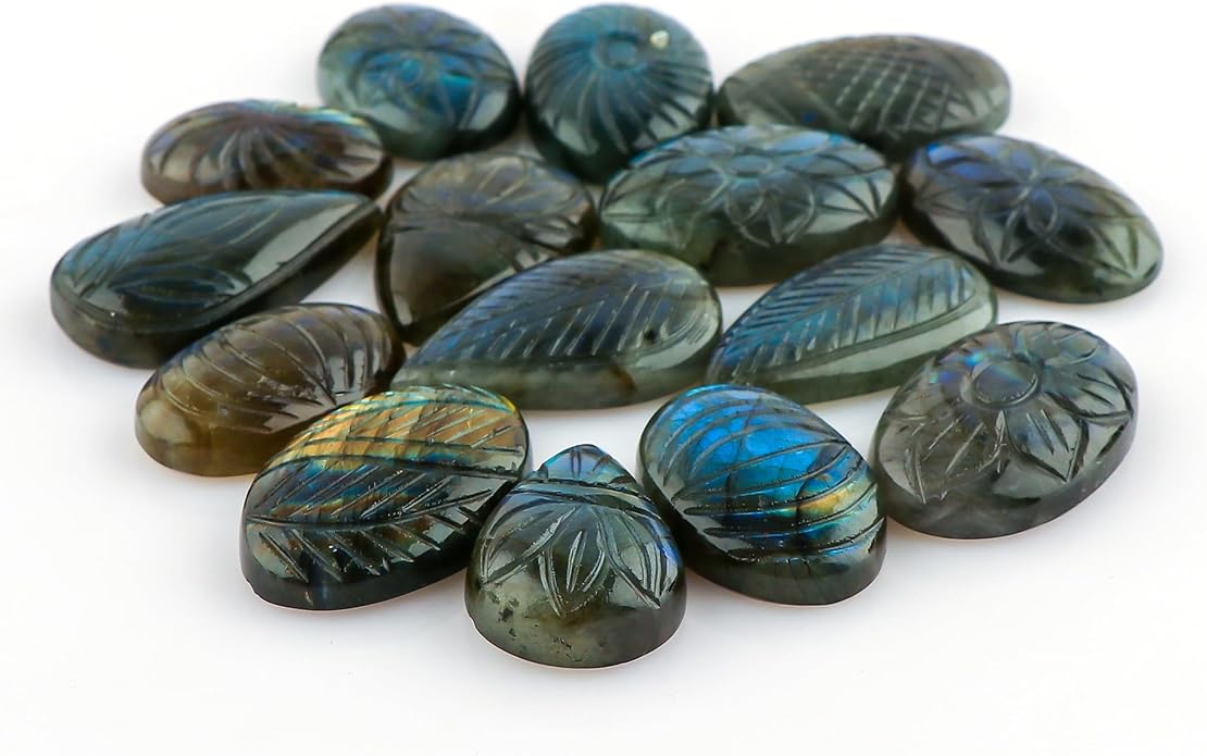 TGH Natural Labradorite Gemstones Carving Wholesale Cabochons Lot, Jewelry Making Loose Gemstone, Polished Gems, DIY, Wire Wrapping, Reiki, Wikka, Healing Crystals, Bulk Gemstone Deal, Pack Of 3