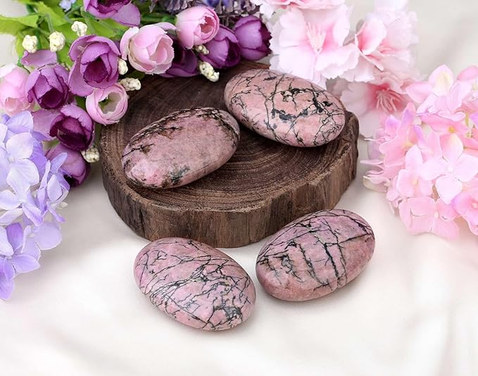 LAIDANLA Rhodonite 2.4" Large Palm Stone Healing Crystals Natural Gemstones Calming Effects Energy Balancing Reiki Polished Worry Stone Cleansing Protection Anxiety Stress Relief Therapy 1PC