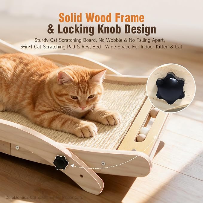 Large Sisal Cat Scratcher Bed, Sisal Cat Scratcher for Indoor Cats | Adjustable Cat Scratcher, dense sisal surface, built-in ball toy, draw cats to scratch, guard home furniture well