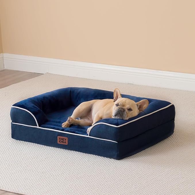 EHEYCIGA Orthopedic Small Dog Bed, Waterproof Memory Foam Washable Pet Beds | Non-Slip Bottom and Egg-Crate Foam Medium Pet Couch Bed with Washable Removable Cover, Navy