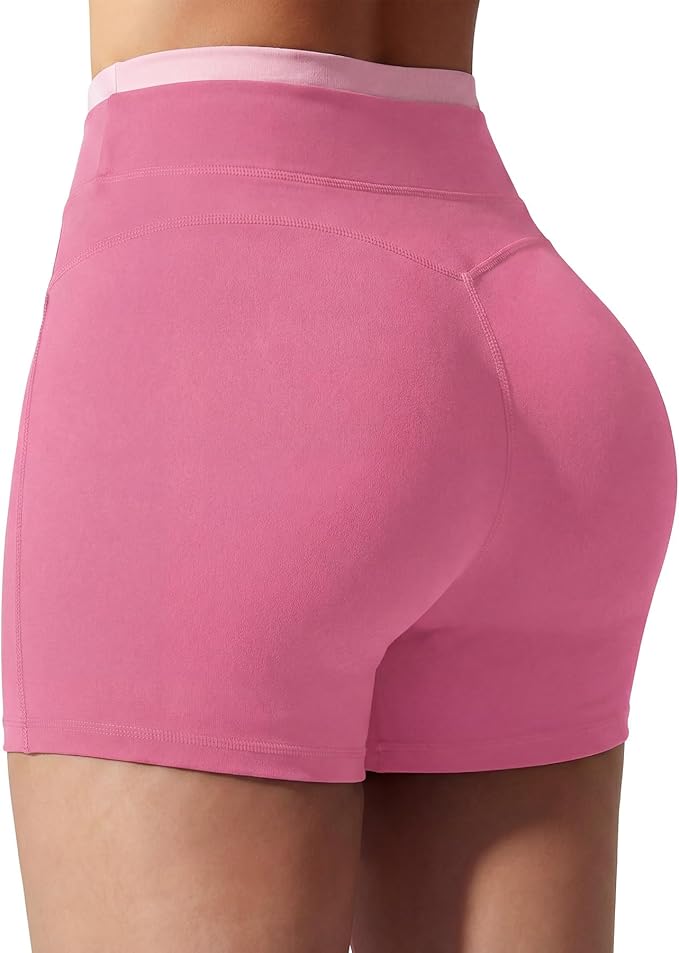 SEASUM Color-Block Shorts for Women Workout Seamless Front Short High Waisted Spandex Booty Shorts for Gym Yoga
