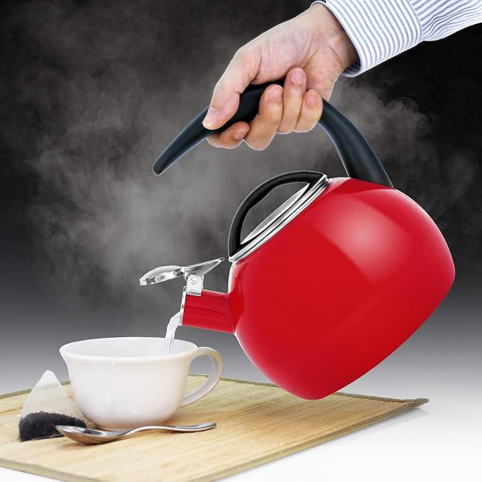Chantal Anniversary Enamel-on-Steel Whistling Teakettle, 2 quart, Chili Red