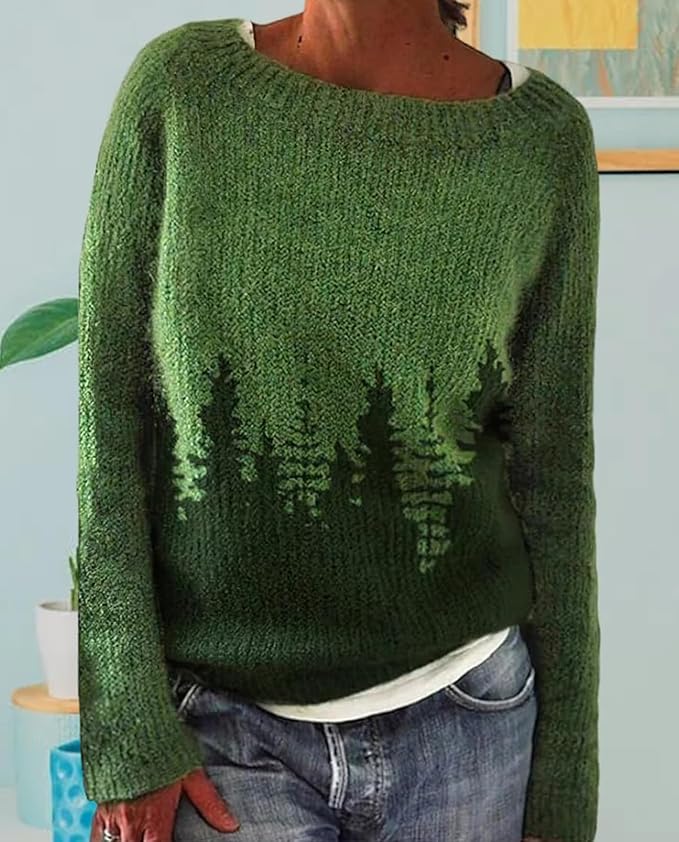 Zhyaj Fair Isle Sweater for Womens Winter Long Sleeve Vintage Knitted Sweater Casual Fall Crew Neck Pullover Sweaters