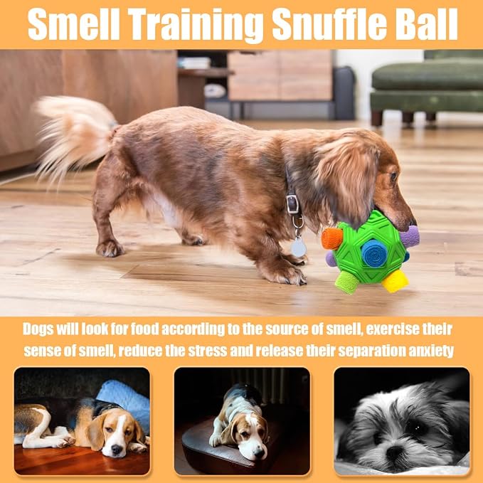 Dog Snuffle Ball-Interactive Puzzle Dog Toys Encourage Natural Foraging Skills Slow Feeder for Training and Stress Relief, Cloth Strip Hiding Food Dog Toys with Squeaky Carrot Toy for Any Size