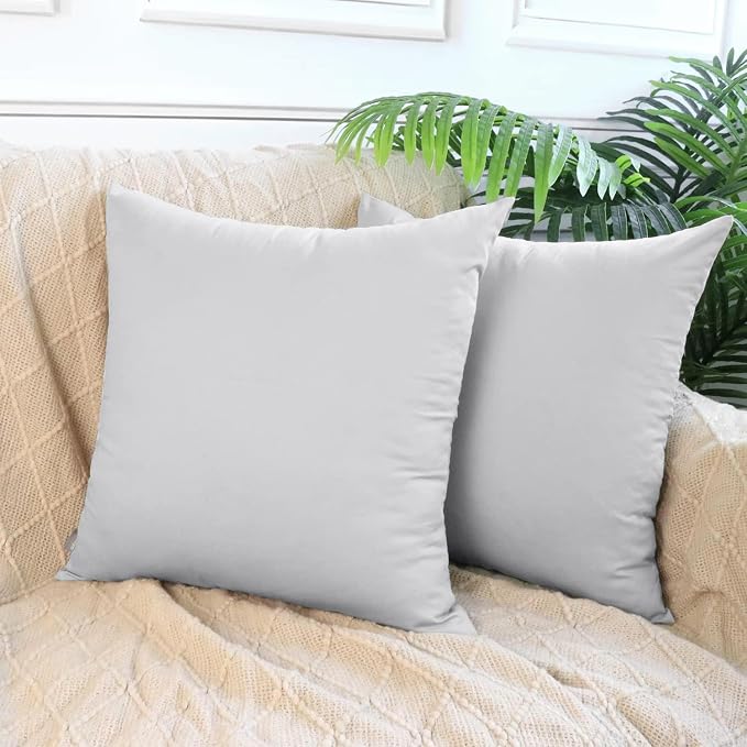 Thmyo 4-Pack 100% Cotton Comfortable Solid Decorative Throw Pillow Case Square Cushion Cover Pillowcase Sublimation Blank Pillow Covers DIY Throw Pillowcase(20x20 inch/ 50x50cm,Light Silver Grey)