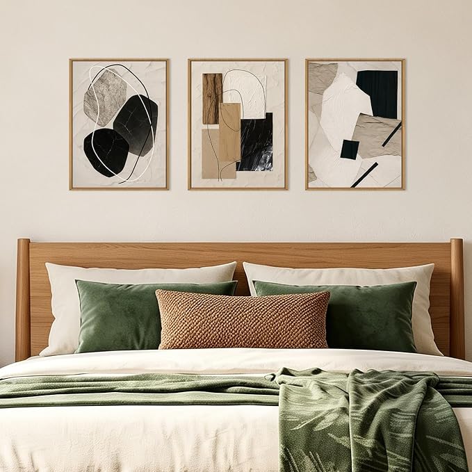 BINCUE Framed Abstract Wall Art Neutral Modern Wall Decor for Living Room Bedroom Bathroom Office 12x16 Inch Set of 3