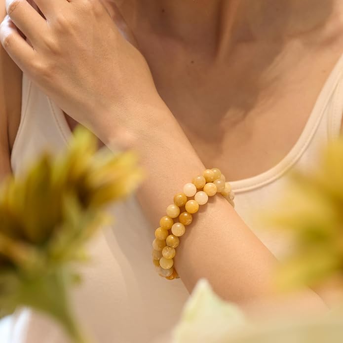 Bivei Natural Gemstone Semi Precious Healing Crystals Handmade Stretchy Round Beads Bracelet,Stocking Stuffers for Women Enhance Positive Energy