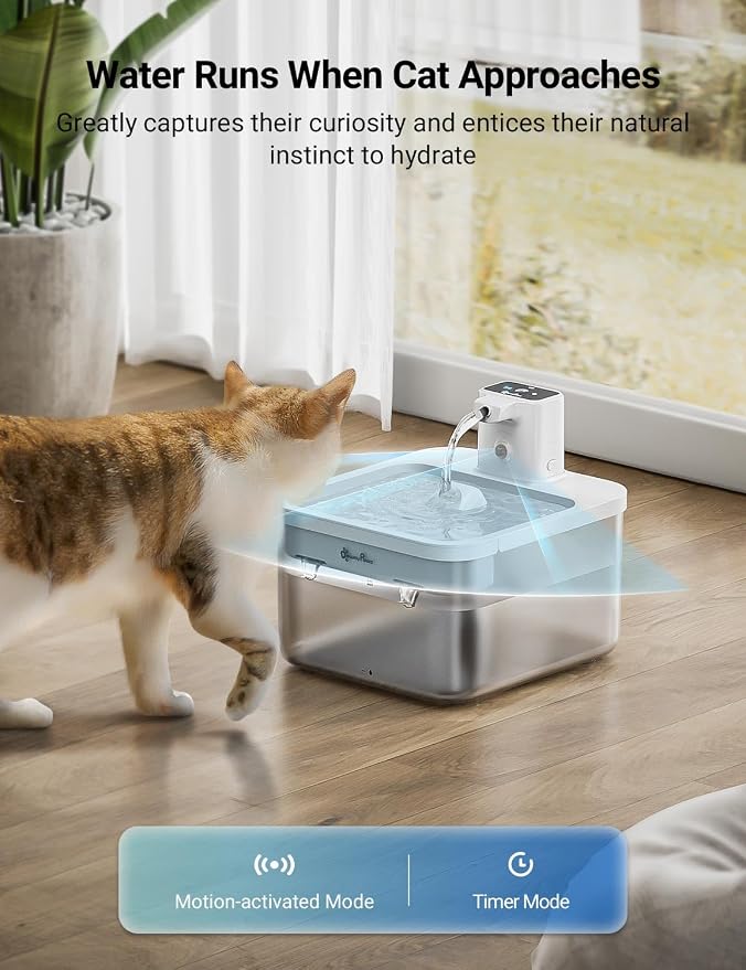 DownyPaws Cat Water Fountain Cordless, Pet Fountain, 84oz/2.5L, White | Wireless Cat Drinking Water Fountains for Cats Indoor, Fursink , Battery Operated, Motion Sensor, Ultra Quiet Pump, BPA-Free