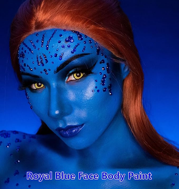 Go Ho Royal Blue Face Body Paint Stick,Easily Washable Formula Face Paint Stick,Non-toxic Full-coverage Cream Blue Body Paint for Halloween Costumes Cosplay SFX Mystique Smurf Clown Makeup
